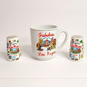 Vintage Kelvins Fabulous Las Vegas ceramic souvenir 3 piece set